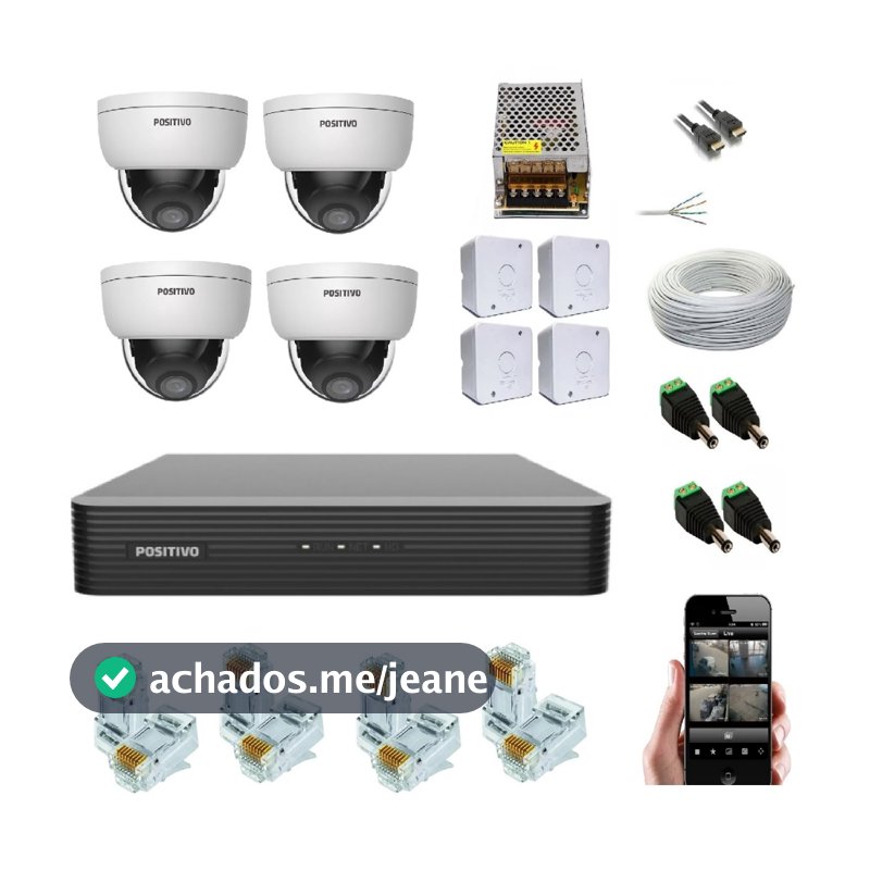 Kit CFTV gravador NVR em rede IP 4 câmeras Full Color + cabo + HD + Fonte + Acesso remoto