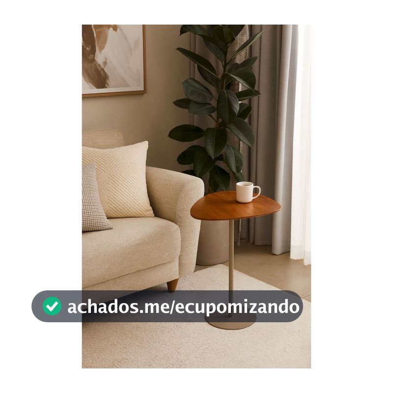 Mesa de Canto e Apoio de Sofá Milão Base de Ferro Champagne e Tampo Cinamomo
