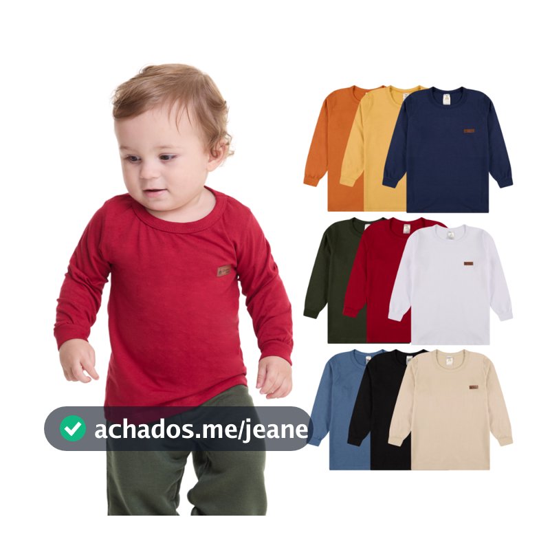 Kit 5 Camisetas Manga Longa Infantil Bebê Menino Básica Lisa Tamanho 1 ao 10