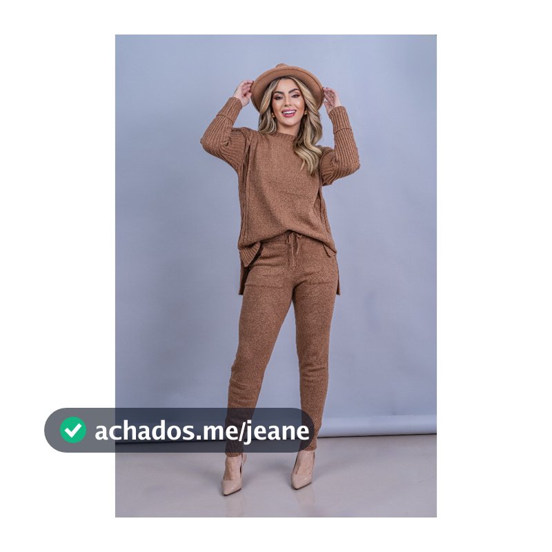 Conjunto Tricot Mousse Blusa Mullet Calça com Punho Moda Feminina Inverno