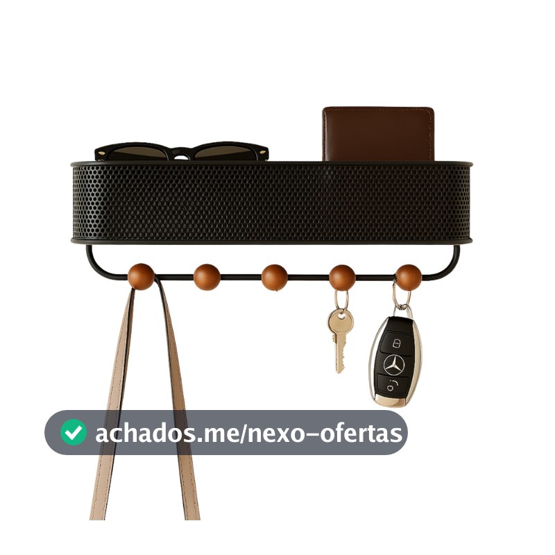 Lumai Porta Chaves Parede Cesto 5 Ganchos Pendurador Chaveiro Organizador Entrada Hall Metal