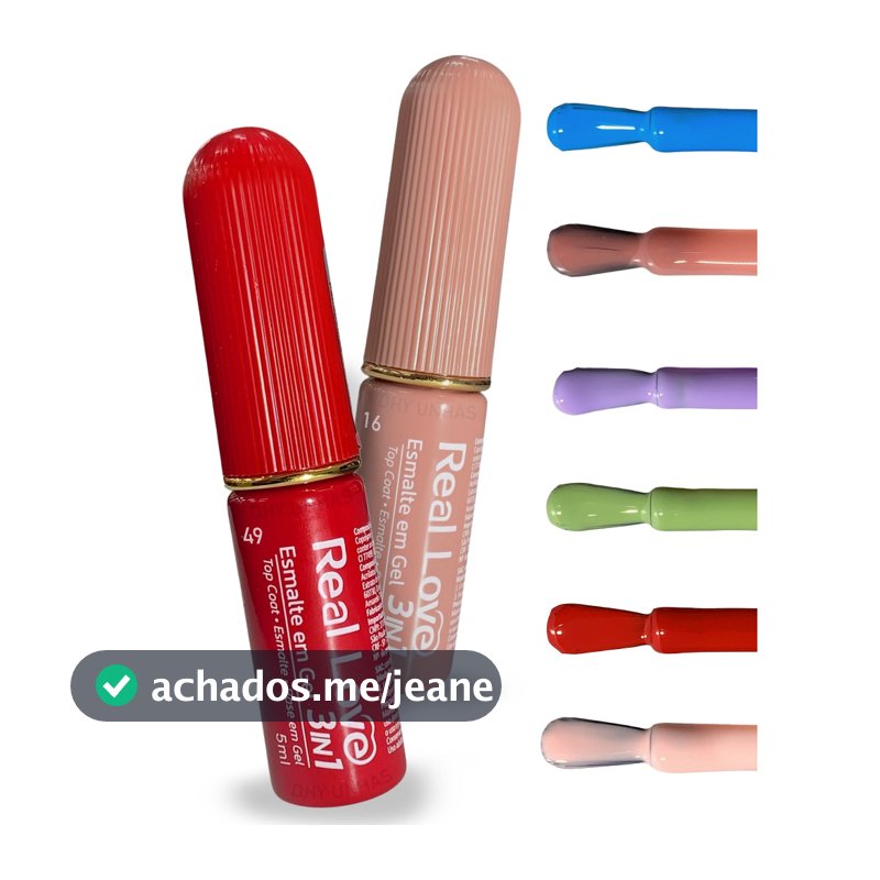 Base/Esmalte/Top Coat - Coleção ''Batom" Esmalte em Gel 3 em 1 - Real Love 5ml
