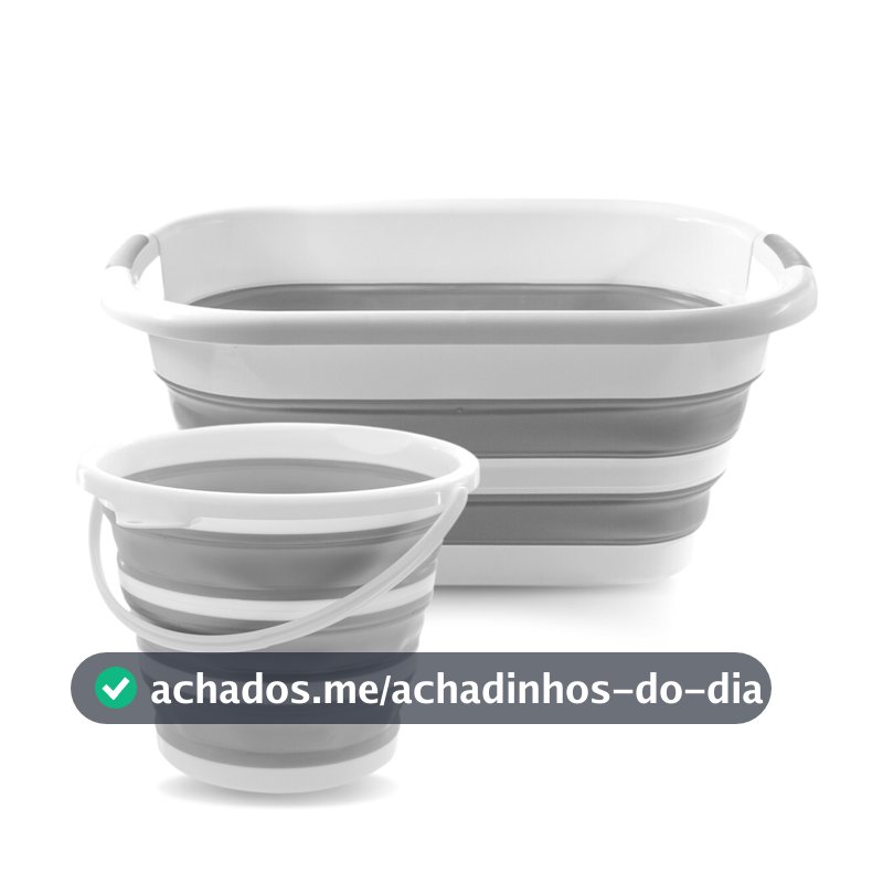 Kit Balde Dobrável Retrátil Flexível Retangular 26L Powermaid Silicone + 1 Balde 10L Silicone