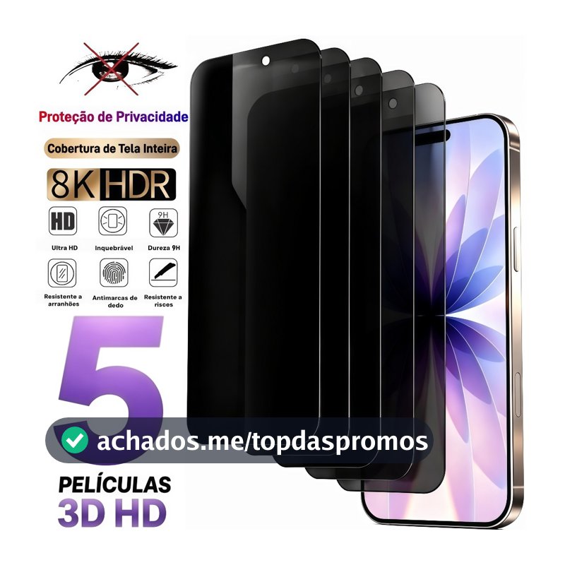 Privacidade 3D 9H Anti Espião HD para iPhone 16/15/14/13/12/11/XR/XS/X/17 Pro Max / Pro