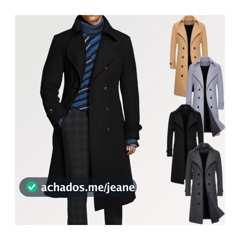 Casaco Longo Masculino Com Lapela Entalhe Duplo Breasted , Sobretudo Casual De Inverno , De Lã Para Homens