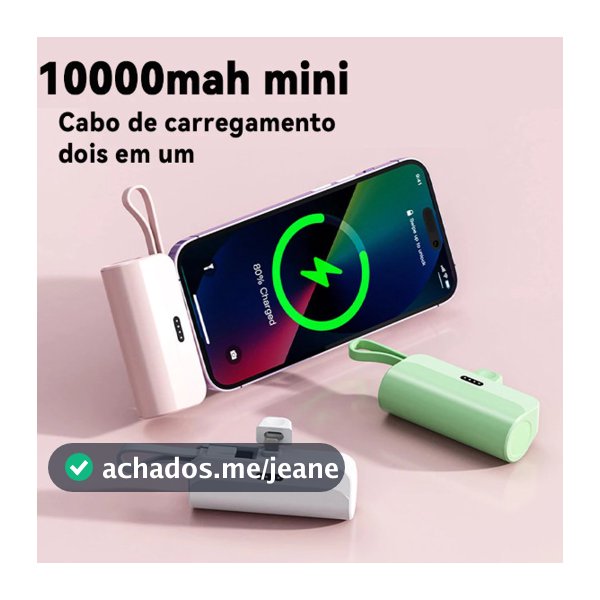 Carregador Portátil Mini Power Bank 10000mAh Com 02 Saídas Tipo-C / Lightning