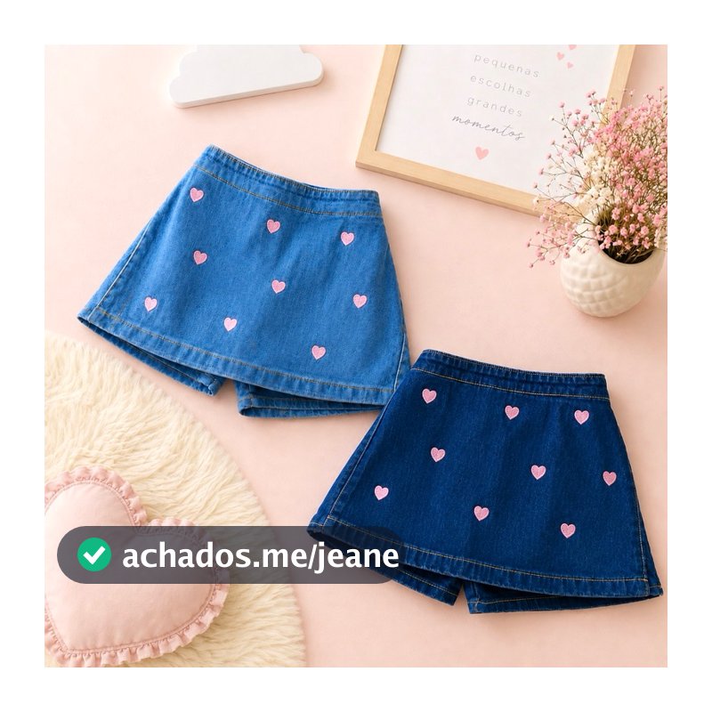Short e Short saia jeans infantil com lycra do 2 ao 10