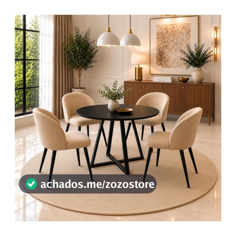 Mesa De Jantar Redonda 4 Lugares Moderna Pés Aço Tampo MDF Sala De Jantar Gourmet Estilo Industrial
