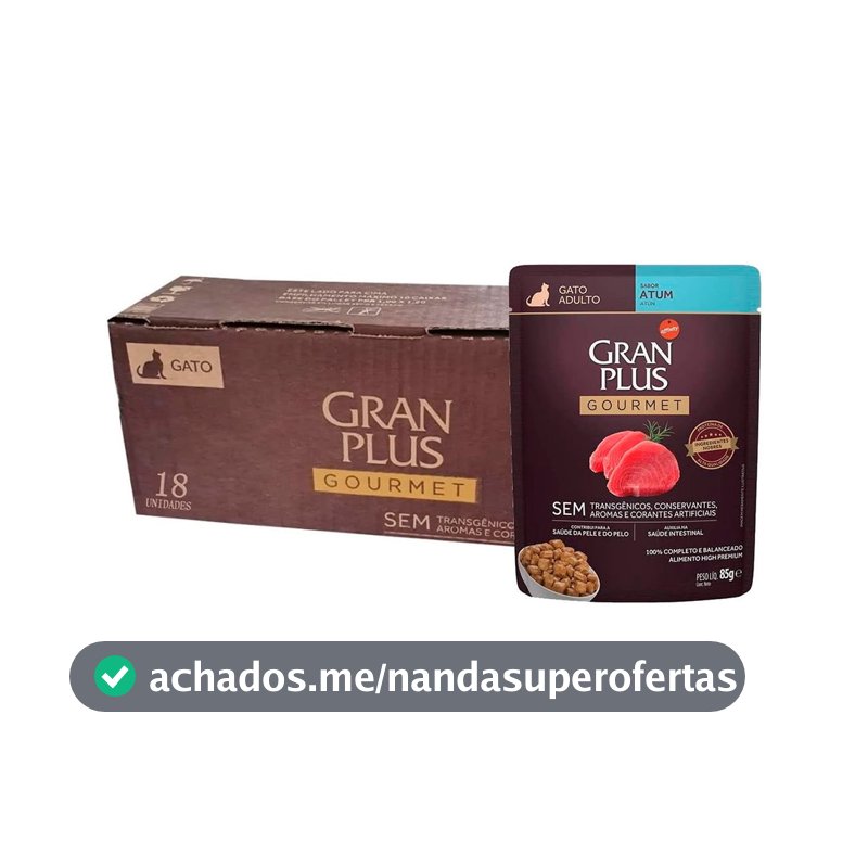 Caixa 18un Ração Úmida Granplus Sache Gato Adulto Atum 85g