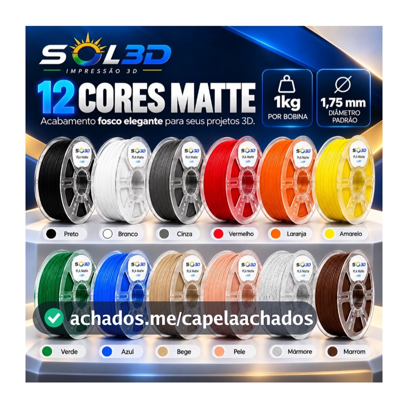Filamento PLA Matte Sol3D 1kg 1,75mm Para Impressão 3D Alta Qualidade Premium BR