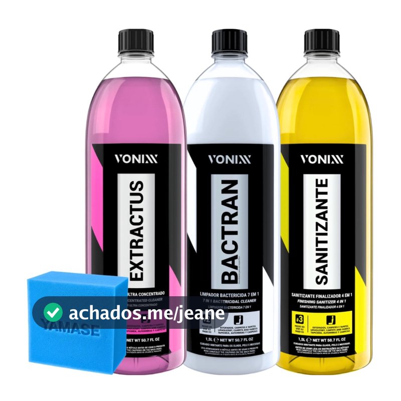 Kit VSC Vonixx Limpeza Veicular Automotivo de Estofados e Carpets 1,5L Extractus Bactran Sanitizante