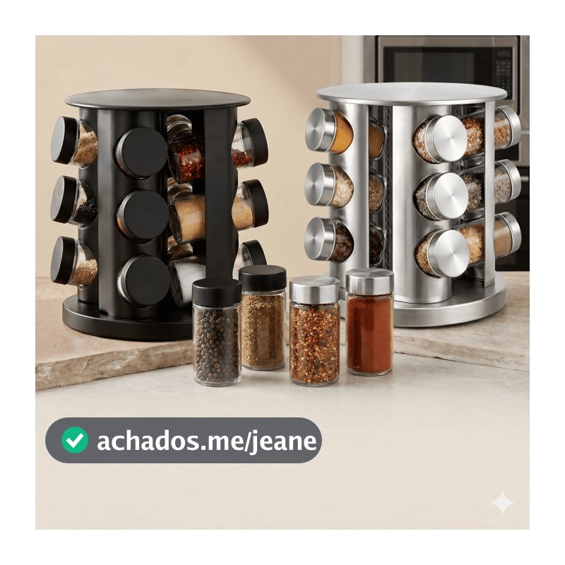 Porta Temperos Giratório 12 Potes Vidro Organizador Cozinha Inox Completo Luxo