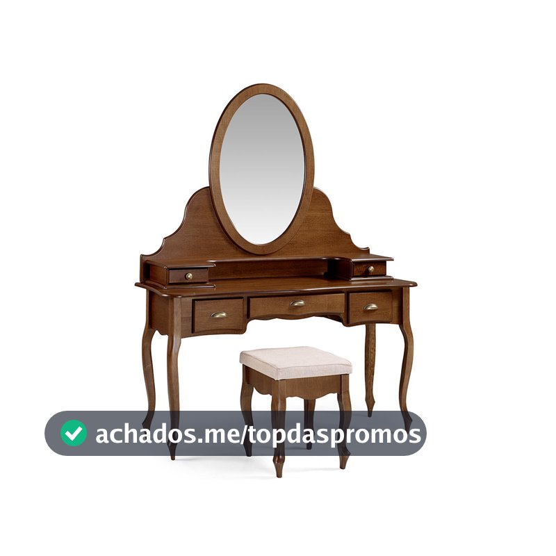 Penteadeira com Espelho e Banqueta Pés Luiz XV 5 Gavetas Louvre - Imbuia Glazer