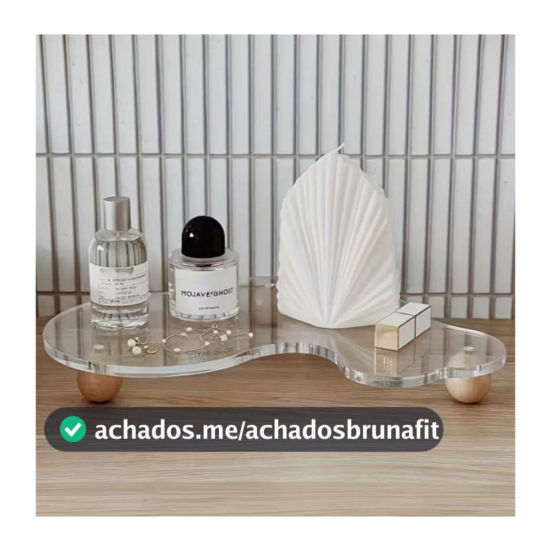 Bandeja Decorativa em Acrílico Cristal com Pés de Madeira, Organizador para Cosméticos, Joias e Perfumes