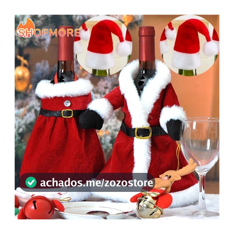 [Serendipidade] Vestido De Natal Garrafa De Vinho Capa De Papai Noel/Feliz Jantar De Ano Novo Decoração De Mesa Ornamento