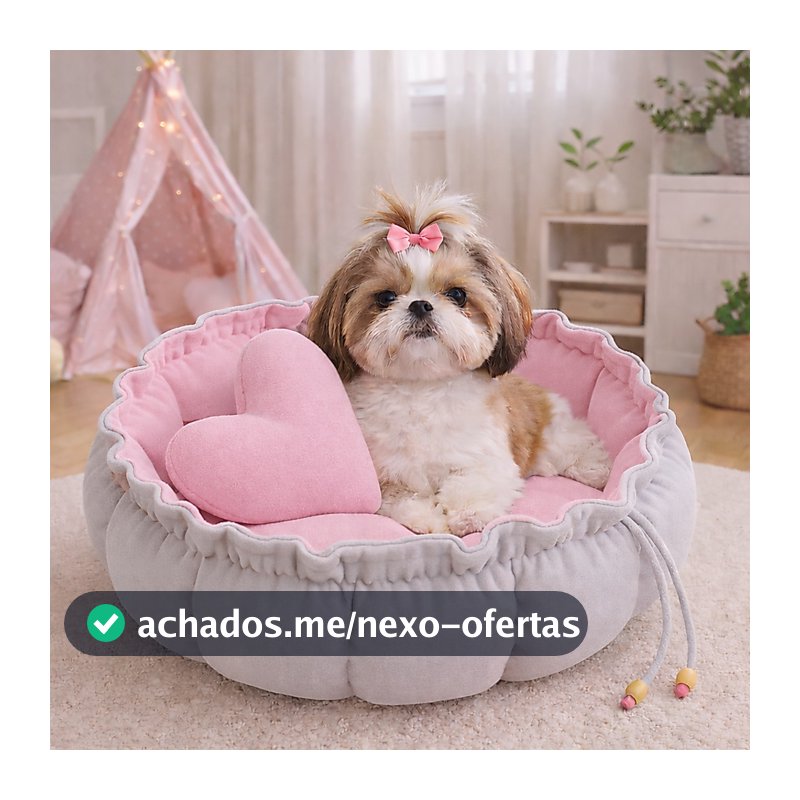 Caminha Redonda, com almofada de coração Rosa Cama Pet Londres Fresquinha Gato