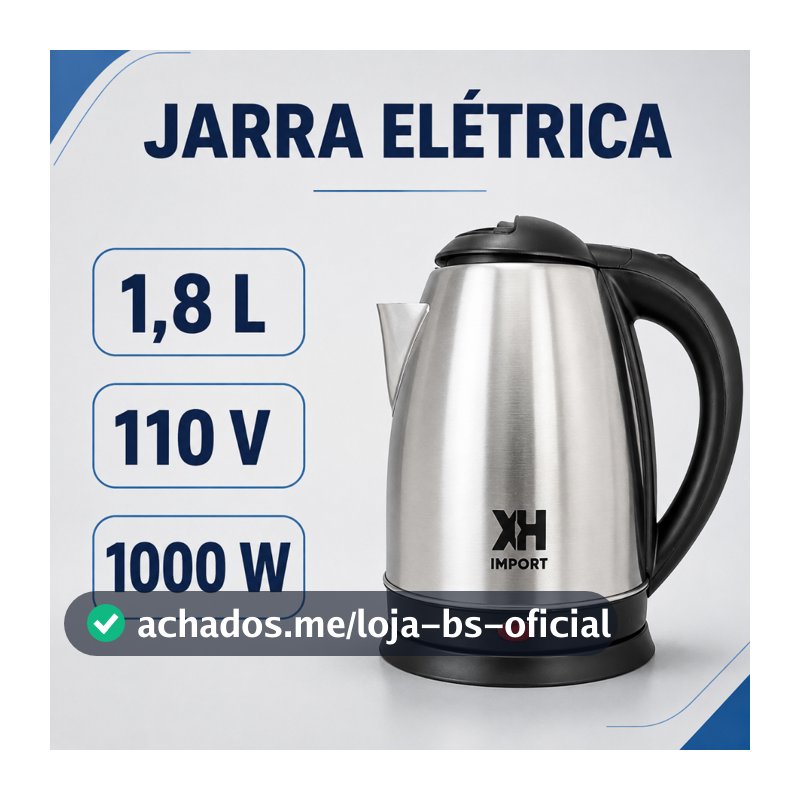 Chaleira Elétrica Inox 1,8L 110V 1000W Fervura Rápida Base Removível Desligamento Automático Jarra Bule Leiteira