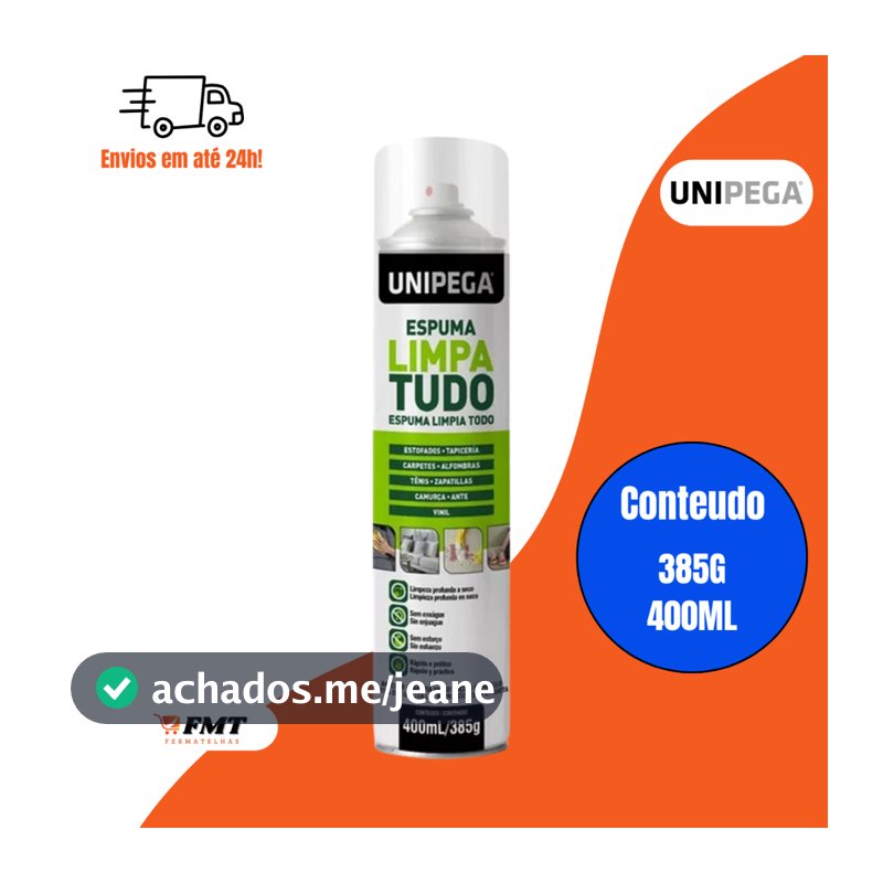 Espuma Limpa Tudo Estofados Carpetes Tênis Camurça Kit Unipega 400ml