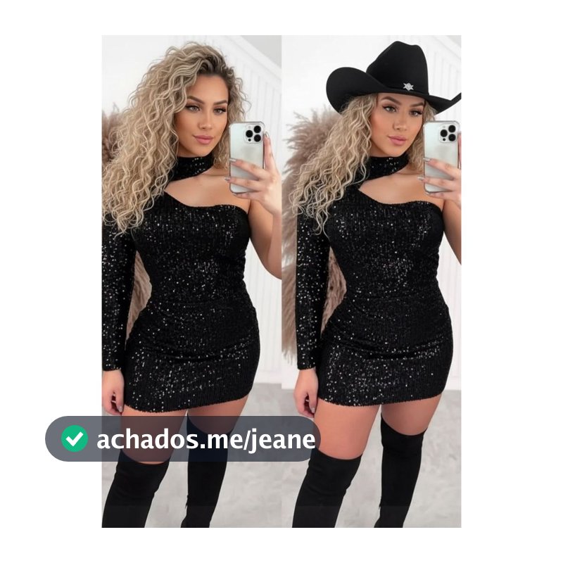 Vestido Country Paetê Curto Gola Alta Manga Única Show Sertanejo Rodeio Festa Balada Brilho Feminino Luxo