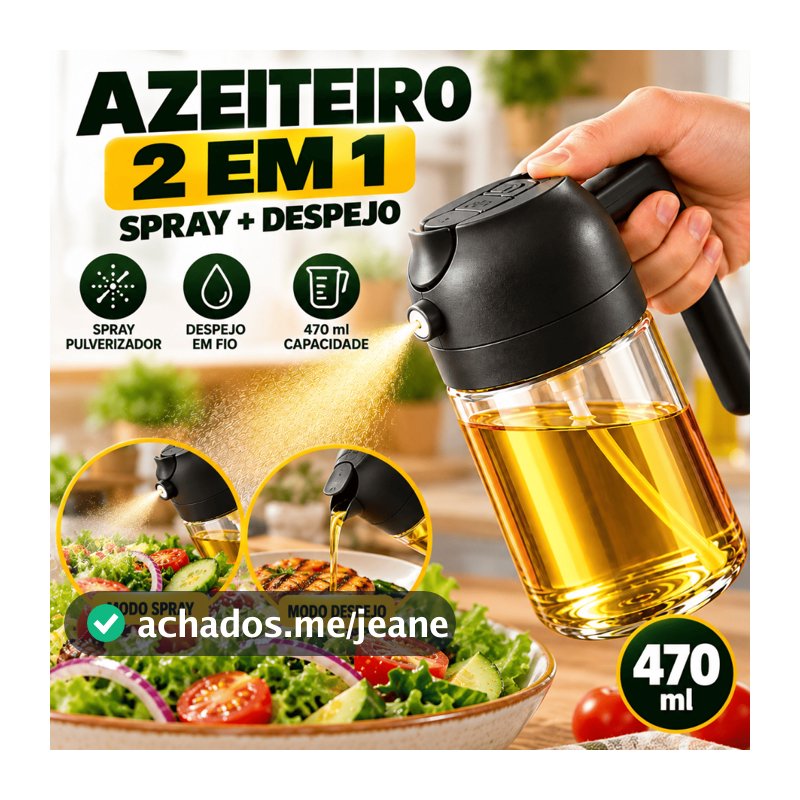 Porta Azeite Azeiteiro Galheteiro 2 em 1 Spray Pulverizador de Vidro 470ml Preto