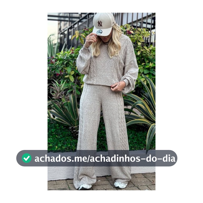 Conjunto fio mousse calça pantalona trança tricô inverno premium aero look