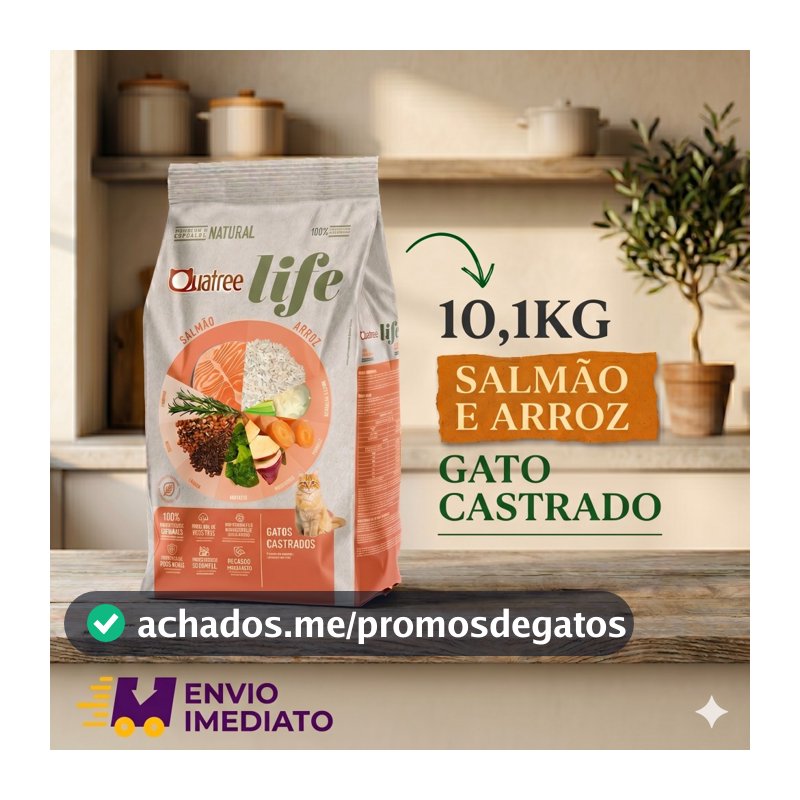 Ração Quatree Life Gatos Castrado Salmão E Arroz 10.1KG