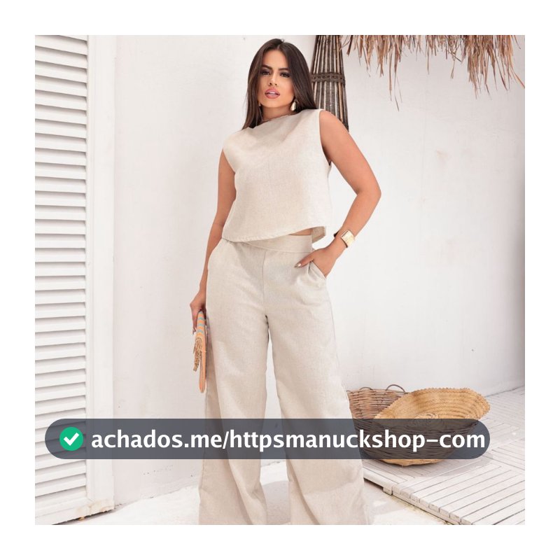 Conjunto Alfaiataria Social Feminino Calça e Blusa Em Linho