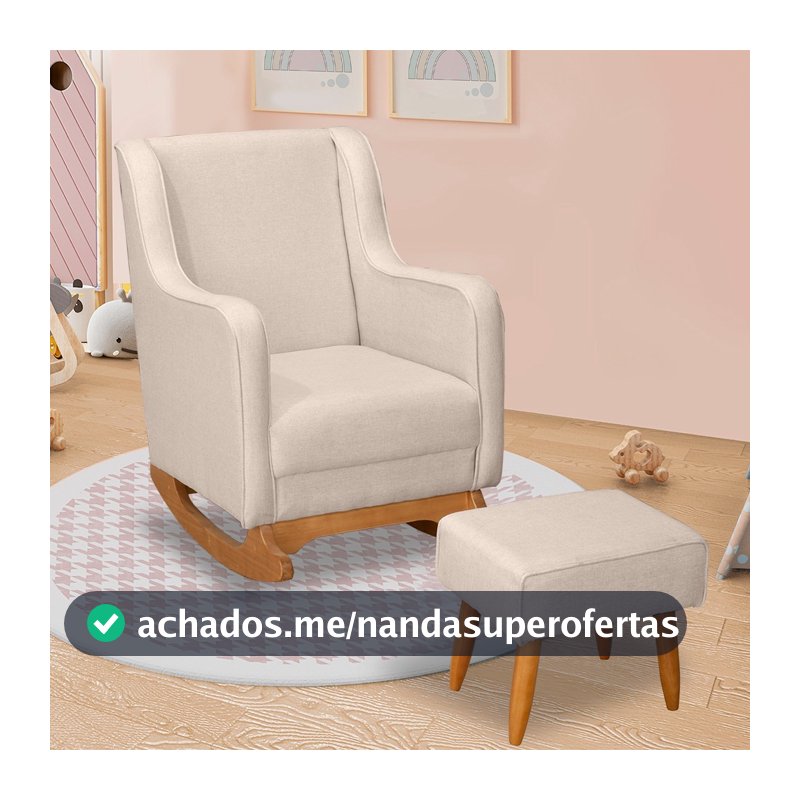 Poltrona Balanço Amamentação Aquila Com Puff Linho