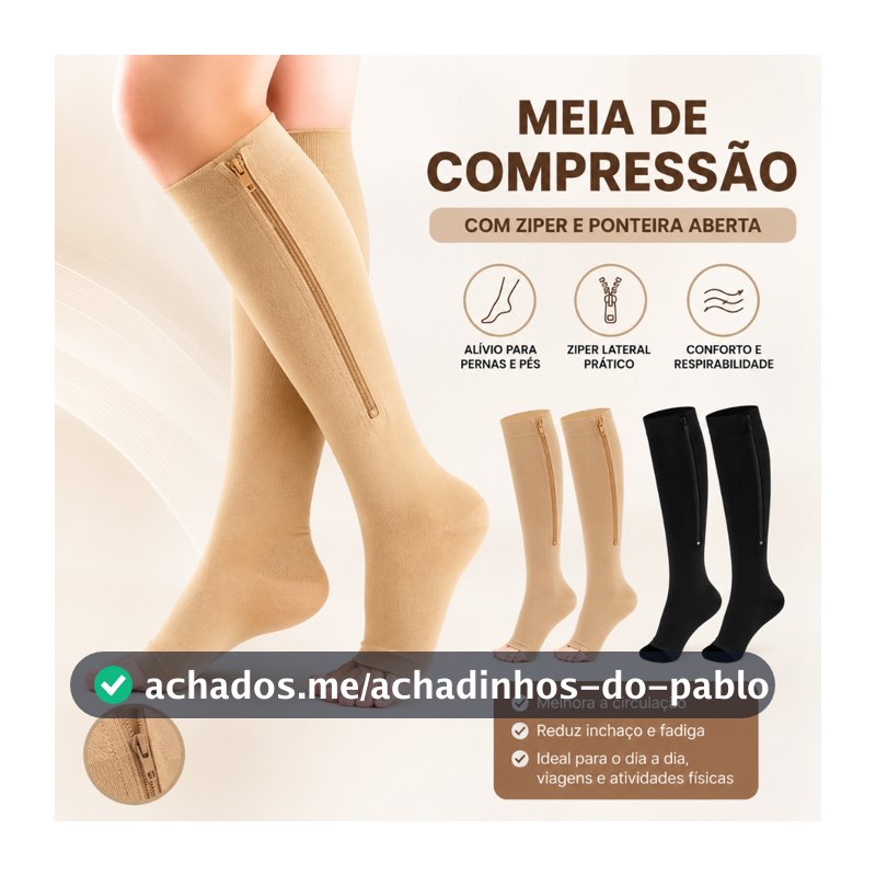 Meia de Compressão Varizes Pernas Cansadas Inchaço Dores 3/4 Zíper Compressão Unissex