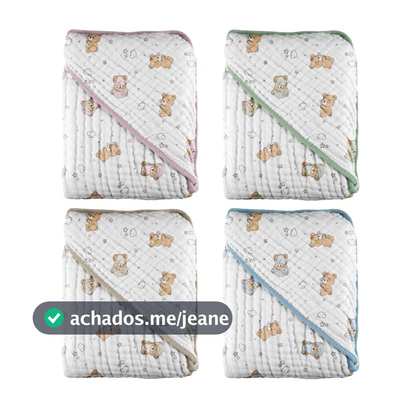 Toalha com capuz Soft Ursinho 68x68cm 100% Algodão Dupla Camada Macia Inconfral Enxoval de Bebe