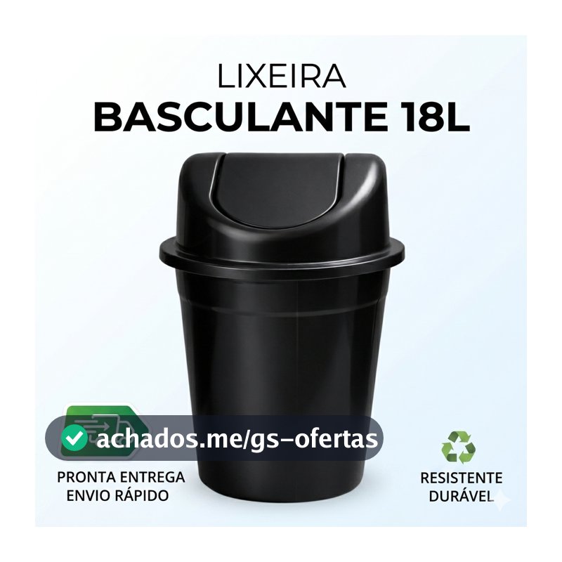 Lixeira Basculante 18 Litros Cozinha Banheiro Tampa Vai e Vem Preta Grande Escritório Resistente