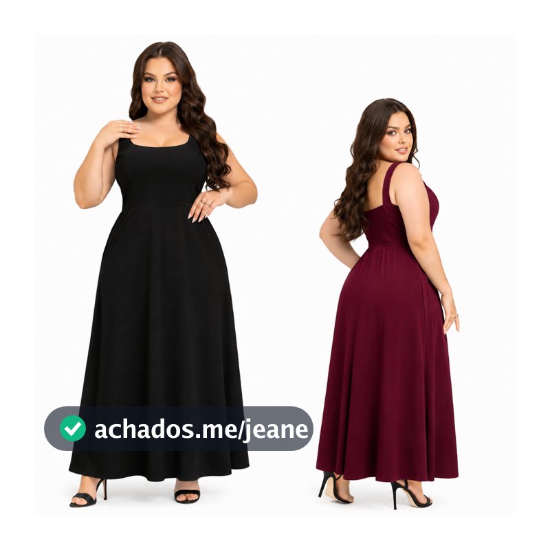 Vestido Longo Plus Size Feminino com Elastex nas Costas