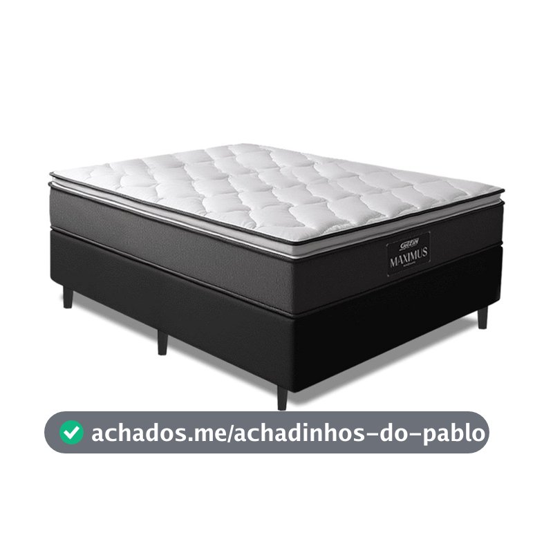 Cama Box Casal Colchão Molas Ensacadas Pillow Maximus 138x188x62cm Cinza / Preto Gazin