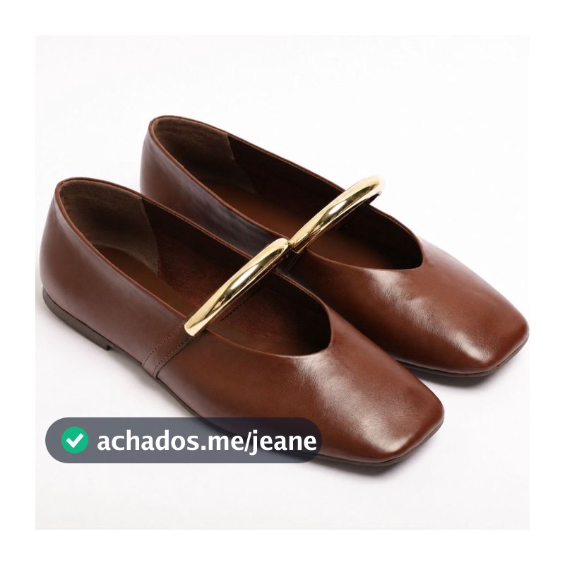Sapatilha Feminina Em Couro Legítimo Luxo Macia Conforto Bico Quadrado Detalhe Dourado Casual