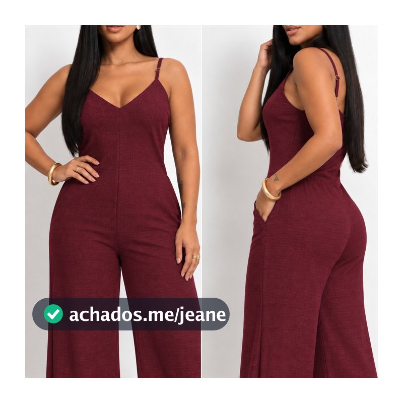 Macacão Feminino Longo Elegante Pantalona Slim e Plus Size Alcinha Decote V Social Alfaiataria Duna Festas Casamentos