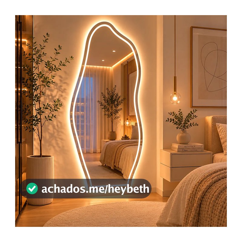 Espelho Grande Com Led Forte de 3 Cores e Botão Touch Jateado 90x40 Banheiro Quarto Sala Premium