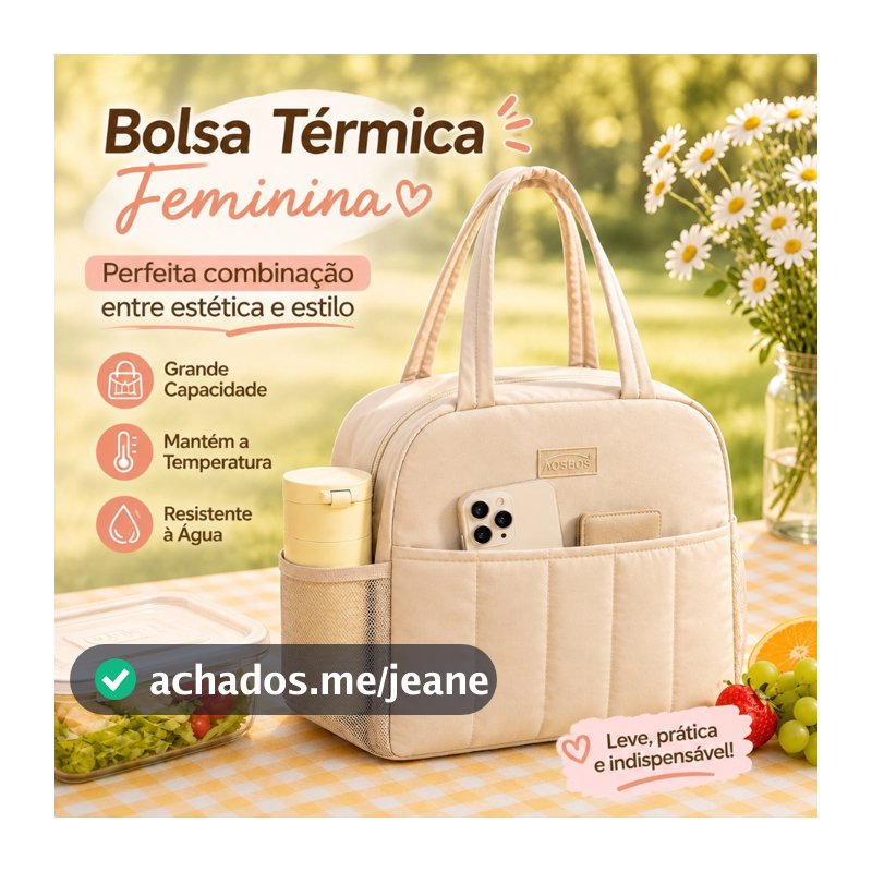 Bolsa Térmica Feminina Lancheira para Marmita Trabalho com Alça Estilosa