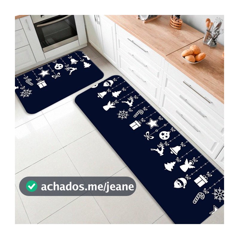 Kit com 2 Tapetes de Cozinha Natal Azul com Pingentes Branco  Único