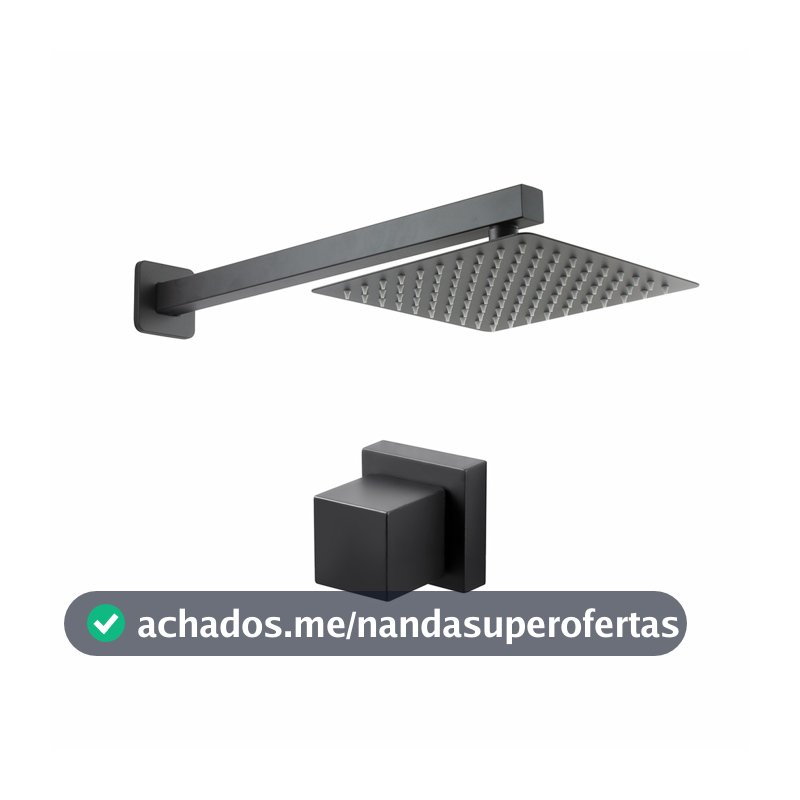 Chuveiro Gás Solar ou Piscina 20x20 Inox Preto + 1 Acabamento Registro Preto Deca