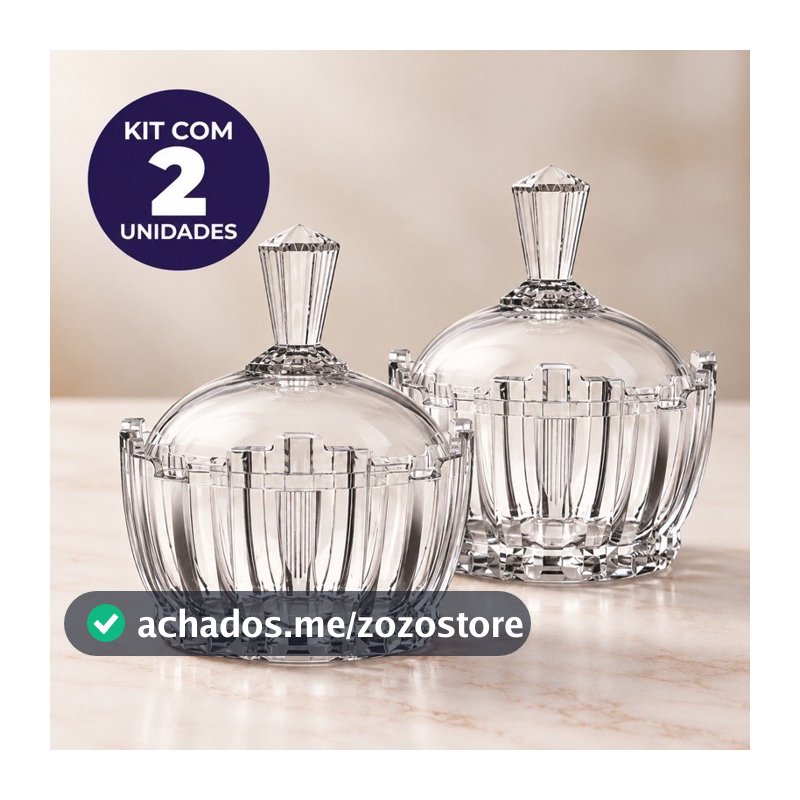KIT 2 BOMBONIERES DE VIDRO 240ML COM TAMPA JOGO PARA DOCES BOMBONS CONJUNTO DECORATIVO E ORGANIZADOR