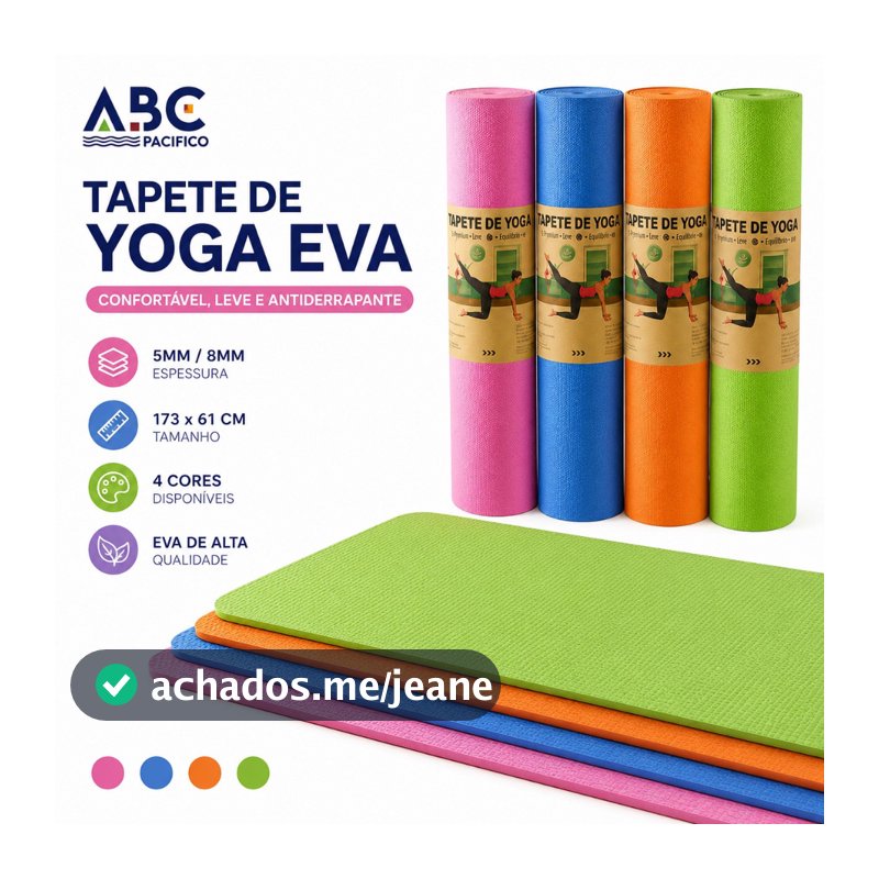 Tapete de Yoga EVA Antiderrapante 5mm/8mm 173x61cm Macio Leve Dobrável para Pilates Alongamento Exercícios em Casa