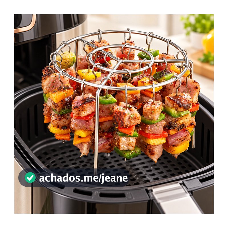 Suporte para Espetos Air Fryer com 24 Espetos em Aço Inox para Churrasco e Carnes