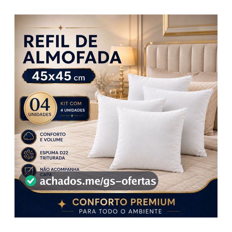 Kit até 4 Almofadas - 45x45cm Almofadas para Sofá- Refil Espuma Enchimento