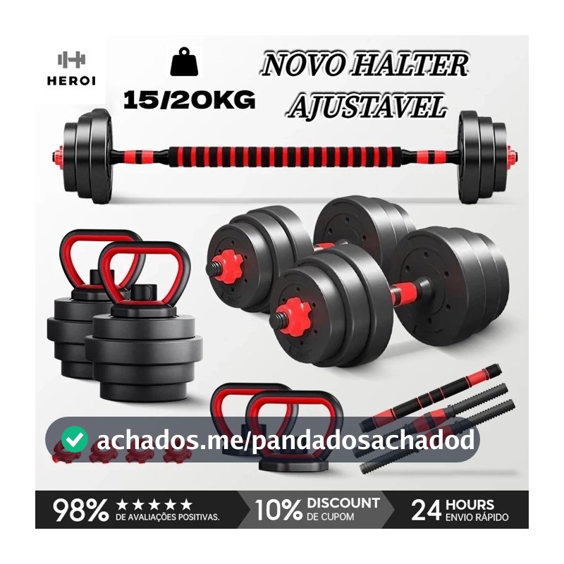 HEROI Kit Academia em Casa 15kg/20kg Halteres Ajustáveis,Inclui Barra Longa e Presilhas de Segurança