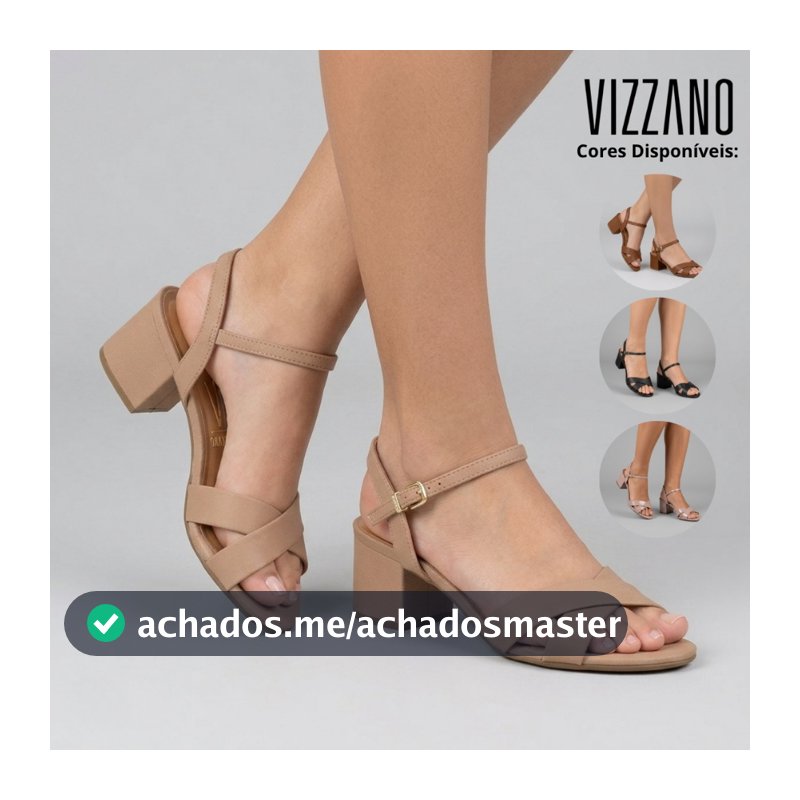 Sandália Vizzano Feminina Salto Grosso Baixo Tiras Cruzadas Fivela Festa Casual Confortável Original