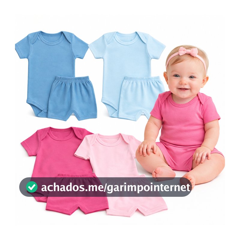 kit 8 peças Body + Shortinhos Menina e Menino canelado Ribana bebe infantil tapa fralda P ao G
