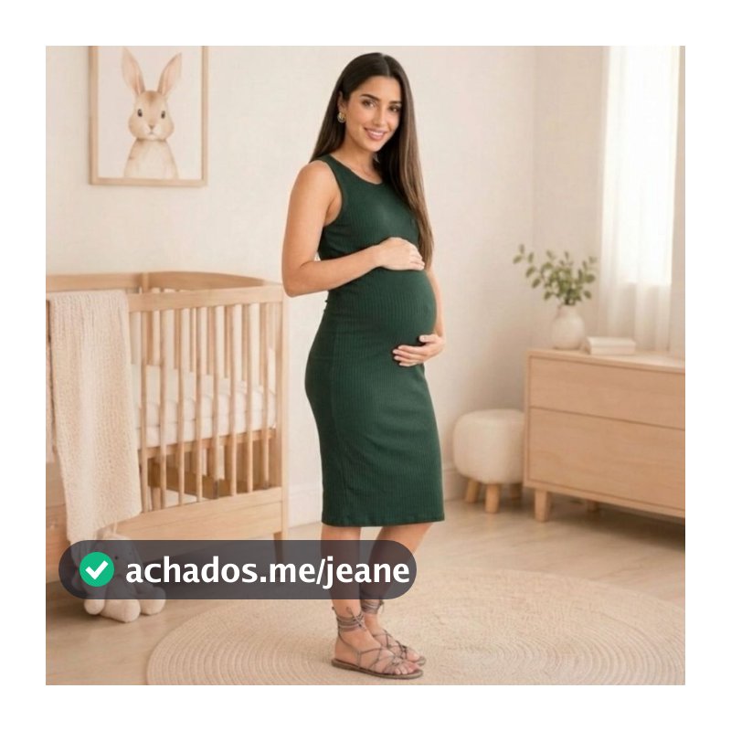 Vestido Gestante Midi Canelado Sem Manga Confortável Para Gravidez e Maternidade