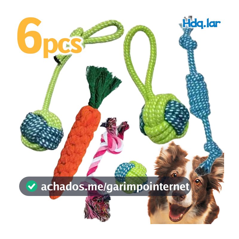 Brinquedo Pet Corda, kit com 6 Unidades , Mordedor para Cachorro, Resistente Interativo, Porte Médio
