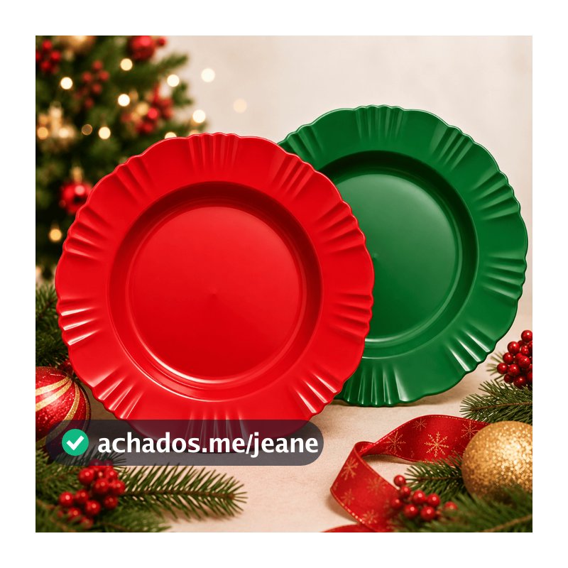 KIT c/50 ou - PRATOS FUNDO PÉTALA DE PLASTICO VERDE E VERMELHO  PARA NATAL, CHURRASCO, ANIVERSÁRIOS