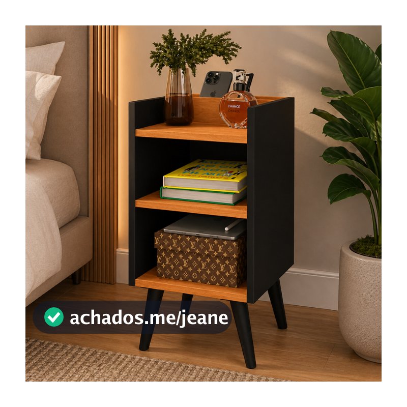 Mesa de Cabeceira Max com Nichos Moderna Preto Cinamomo Branco Off White Fendi